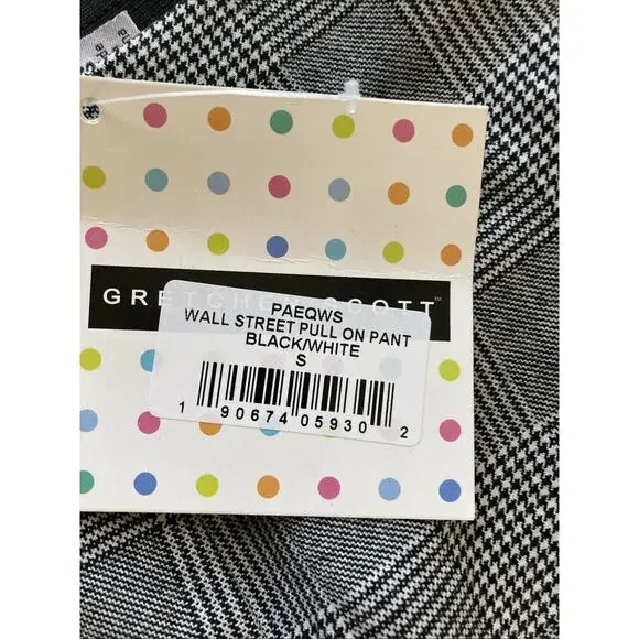 Gretchen Scott Wall Street Plaid Gripeless Pull On Pants Sz S New Black White - Picture 4 of 8